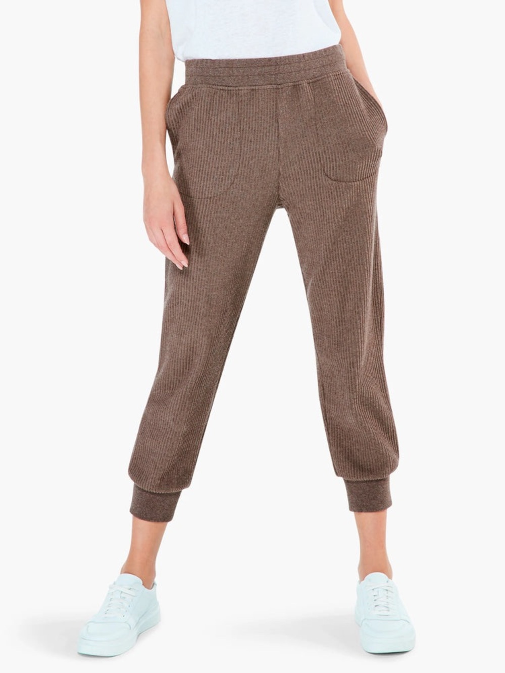 Varley Russel Ribbed Knit Jogger Pants in Mocha
